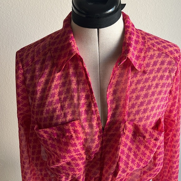 free people pink print cropped sheer top - Picture 6 of 12